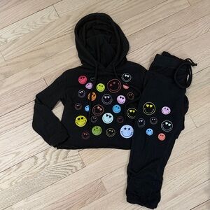 Black Hoodie & Joggers Set with Colorful Smiley Faces